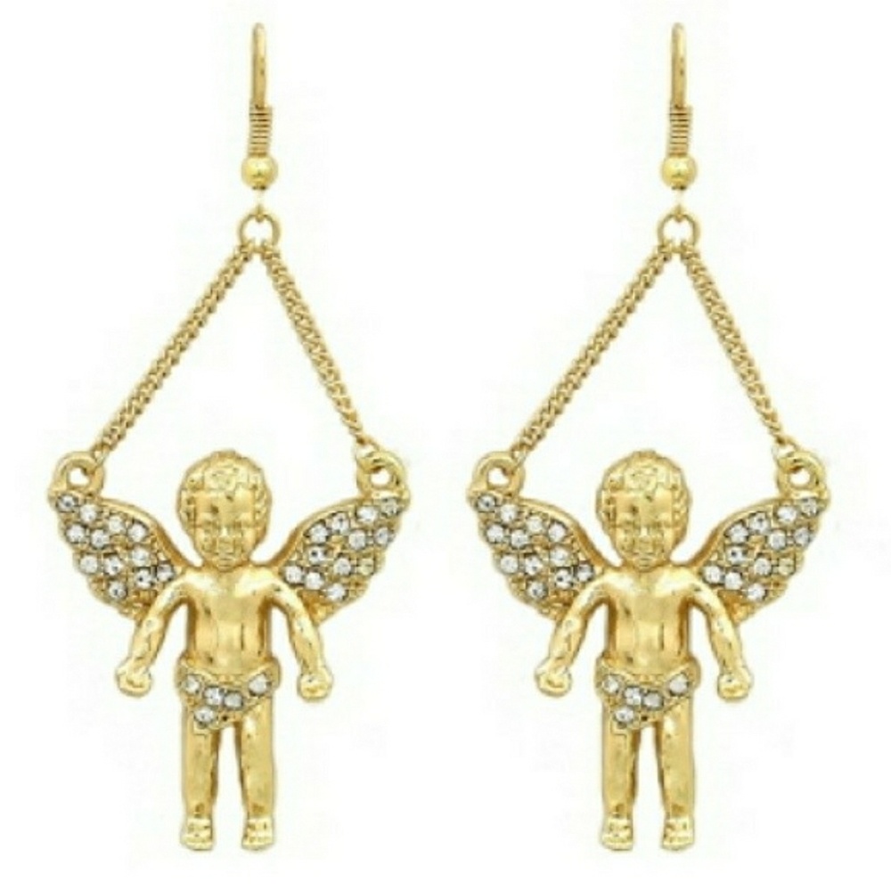 Gold Angel Crystal Earrings